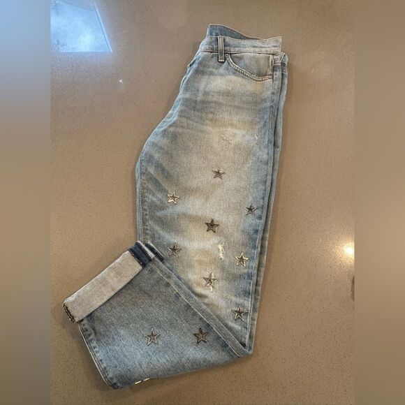 Hudson Jeans Denim - Hudson Riley Crop Jeans Size 27 Embroidered Stars Women's Lightwashed Jeans